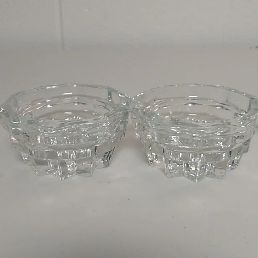 MID-CENTURY MODERN, STARBURST, HEAVY GLASS LOW PROFILE, SET OF 2 CANDLE …